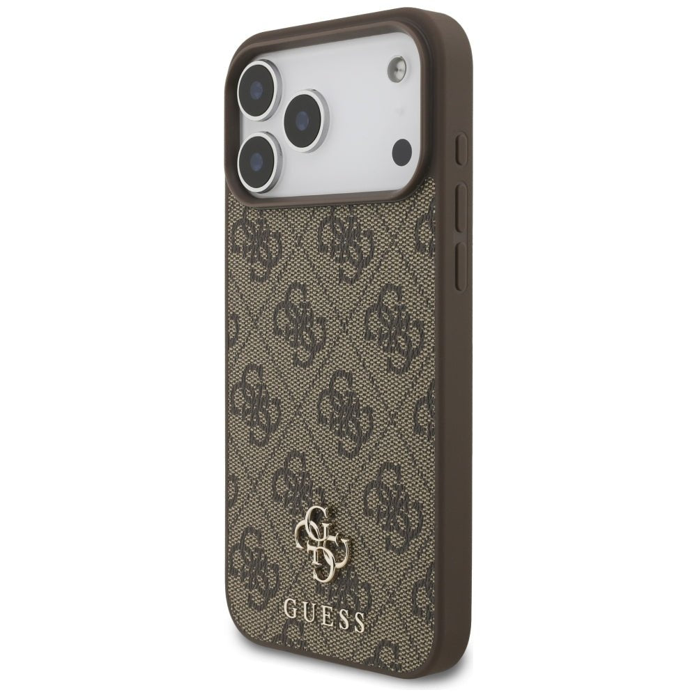 Guess iPhone 17 Pro Max / iPhone 18 Pro Max - Σκληρή Θήκη με Πλαίσιο Σιλικόνης και Επένδυση Συνθετικού Δέρματος - 4G Small Classic Logo MagSafe - Brown