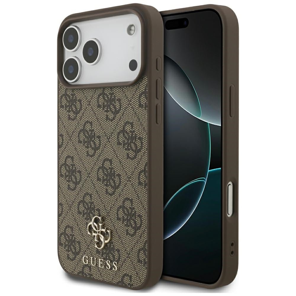 Guess iPhone 17 Pro Max / iPhone 18 Pro Max - Σκληρή Θήκη με Πλαίσιο Σιλικόνης και Επένδυση Συνθετικού Δέρματος - 4G Small Classic Logo MagSafe - Brown
