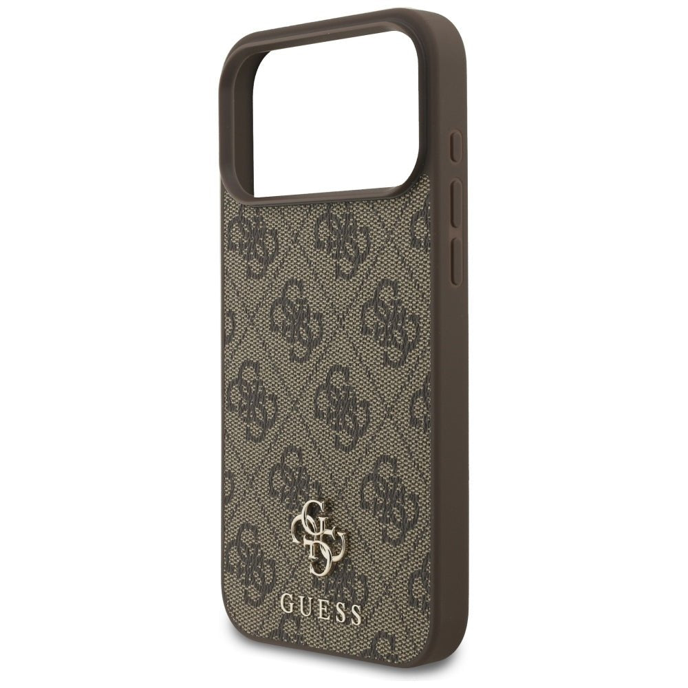Guess iPhone 17 Pro Max / iPhone 18 Pro Max - Σκληρή Θήκη με Πλαίσιο Σιλικόνης και Επένδυση Συνθετικού Δέρματος - 4G Small Classic Logo MagSafe - Brown