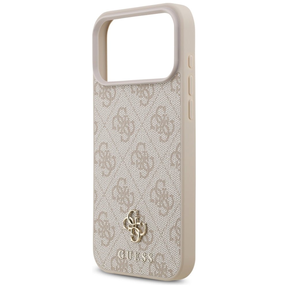 Guess iPhone 17 Pro Max / iPhone 18 Pro Max - Σκληρή Θήκη με Πλαίσιο Σιλικόνης και Επένδυση Συνθετικού Δέρματος - 4G Small Classic Logo MagSafe - Pink