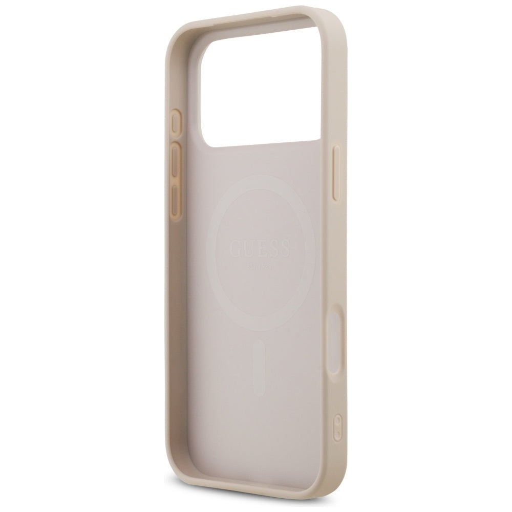 Guess iPhone 17 Pro Max / iPhone 18 Pro Max - Σκληρή Θήκη με Πλαίσιο Σιλικόνης και Επένδυση Συνθετικού Δέρματος - 4G Small Classic Logo MagSafe - Pink