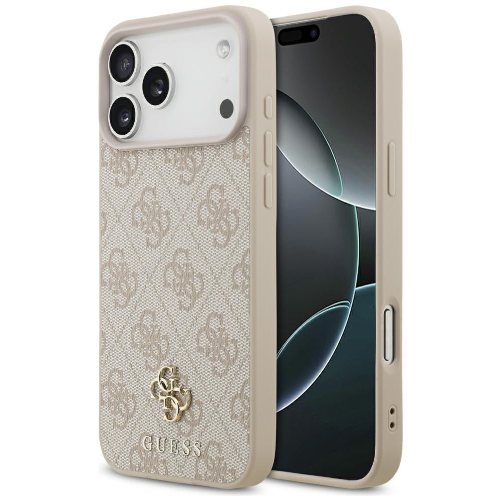 Guess iPhone 17 Pro Max / iPhone 18 Pro Max - Σκληρή Θήκη με Πλαίσιο Σιλικόνης και Επένδυση Συνθετικού Δέρματος - 4G Small Classic Logo MagSafe - Pink