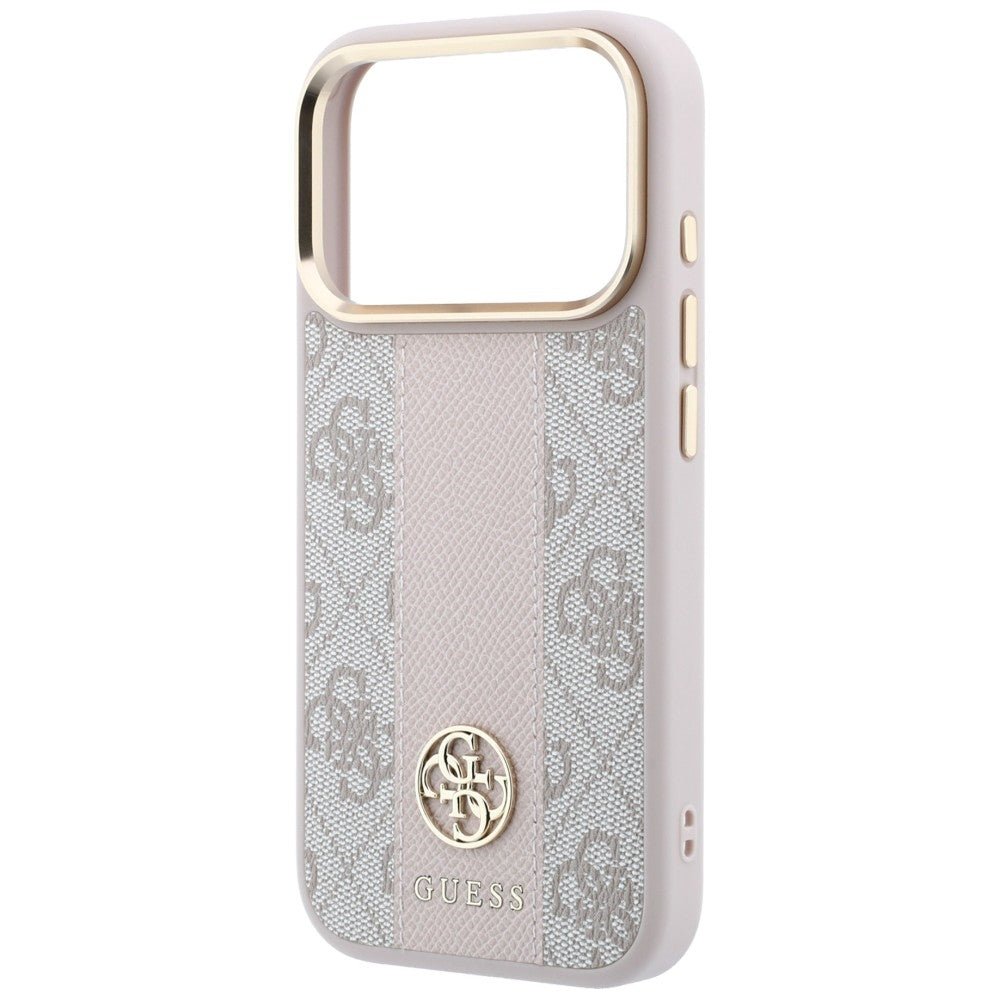 Guess iPhone 17 Pro Max / iPhone 18 Pro Max - Σκληρή Θήκη με Πλαίσιο Σιλικόνης και Επένδυση Συνθετικού Δέρματος - 4G with Stripe Round and Classic Logos MagSafe - Pink
