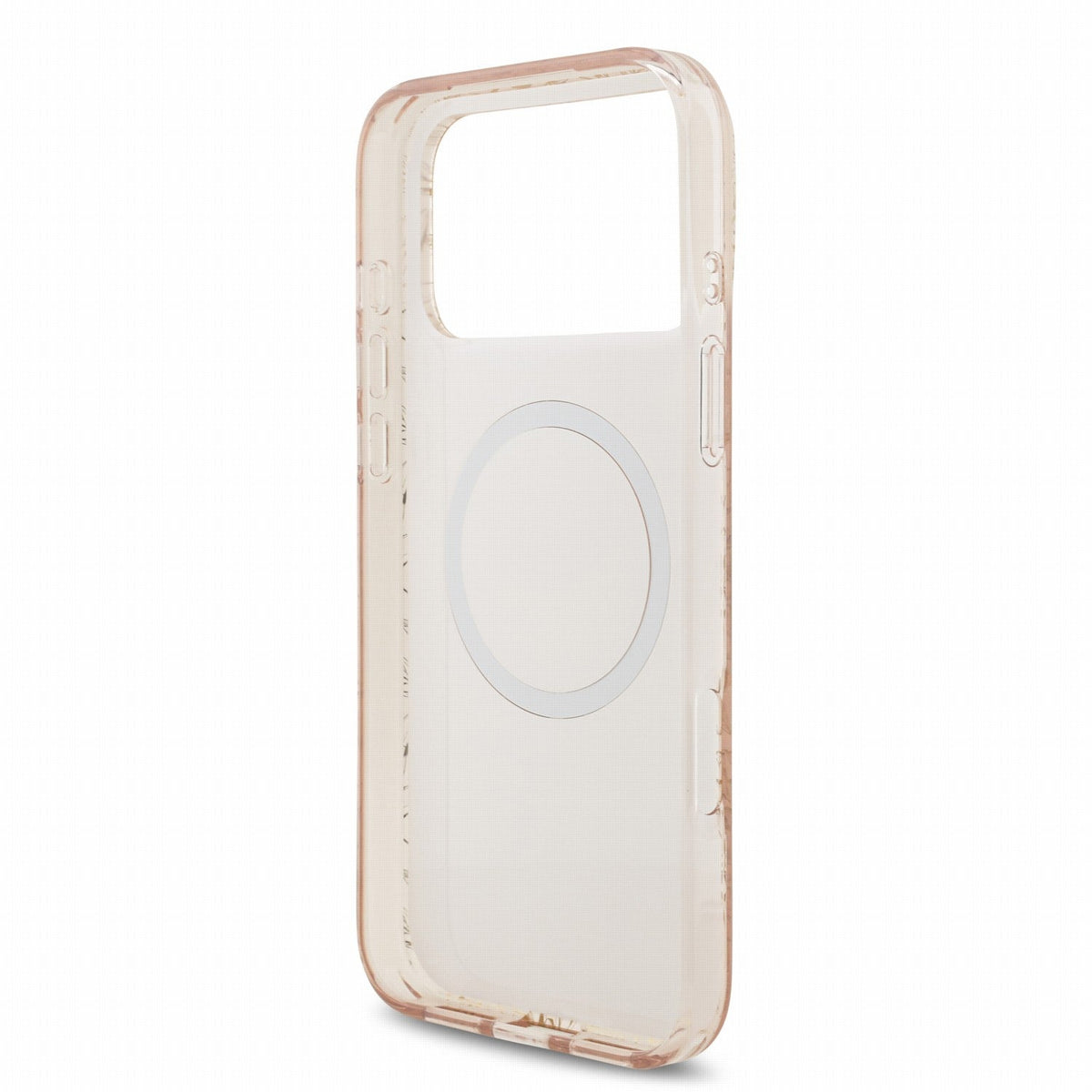 Guess iPhone 17 Pro Max / iPhone 18 Pro Max - Σκληρή Θήκη με Πλαίσιο Σιλικόνης και Λουράκι - IML Flowers Allover Strap MagSafe - Pink