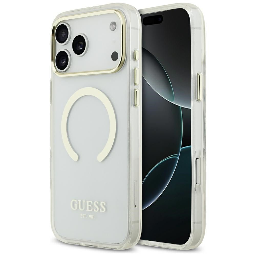 Guess iPhone 17 Pro Max / iPhone 18 Pro Max - Σκληρή Θήκη με Πλαίσιο Σιλικόνης - Metal Outline MagSafe - Gold - GUHMP18XHTRMD