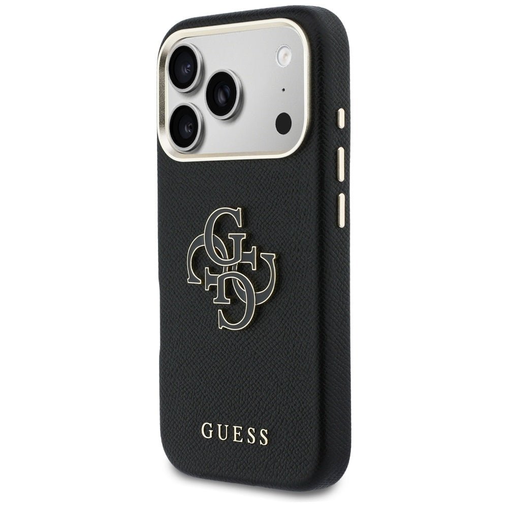Guess iPhone 17 Pro Max - Σκληρή Θήκη με Επένδυση από Οικολογικό Δέρμα - FW Resin Logo - Black