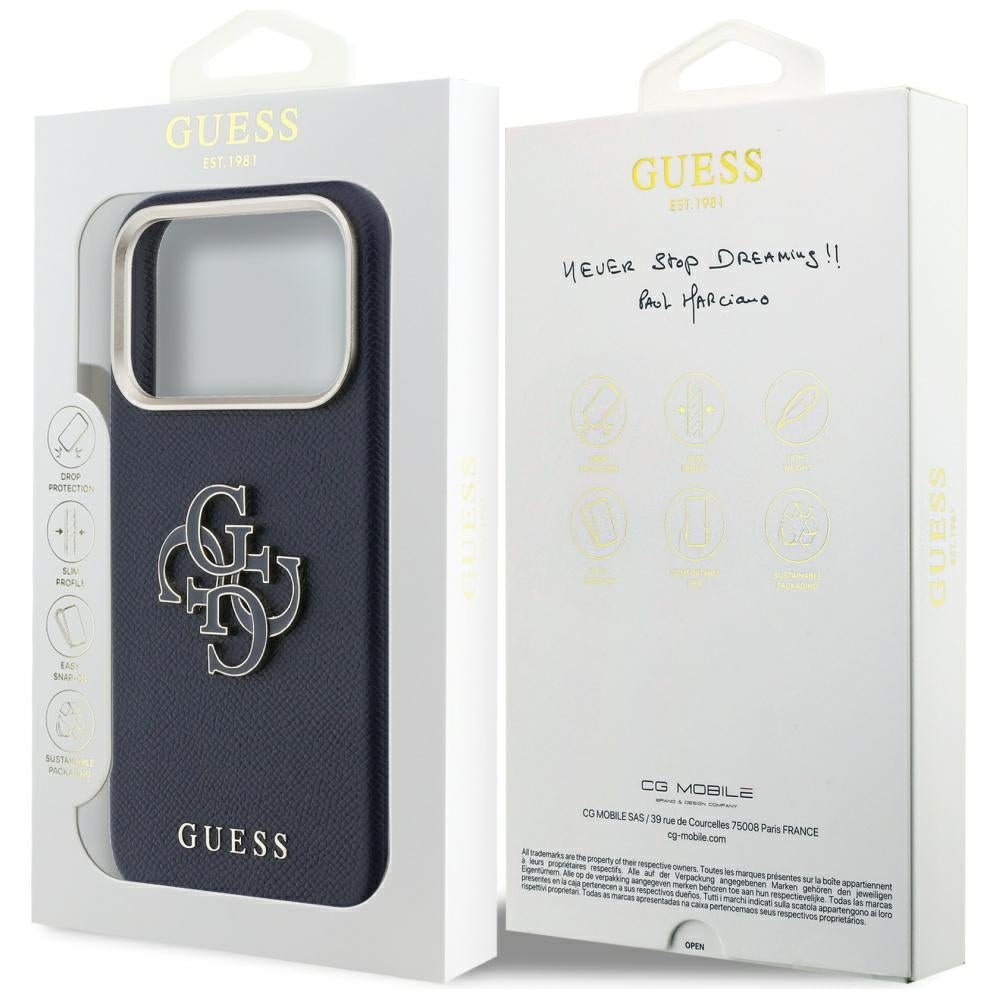 Guess iPhone 17 Pro Max - Σκληρή Θήκη με Επένδυση από Οικολογικό Δέρμα - FW Resin Logo - Blue