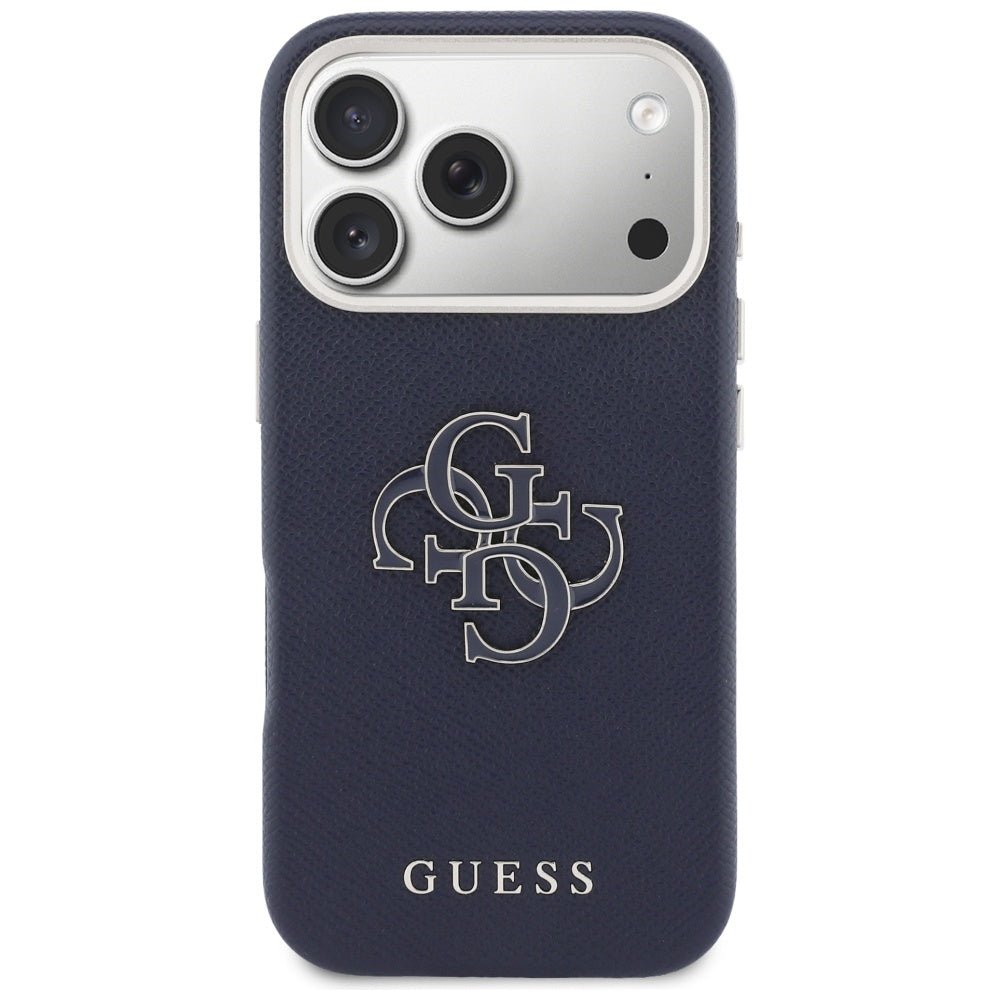Guess iPhone 17 Pro Max - Σκληρή Θήκη με Επένδυση από Οικολογικό Δέρμα - FW Resin Logo - Blue