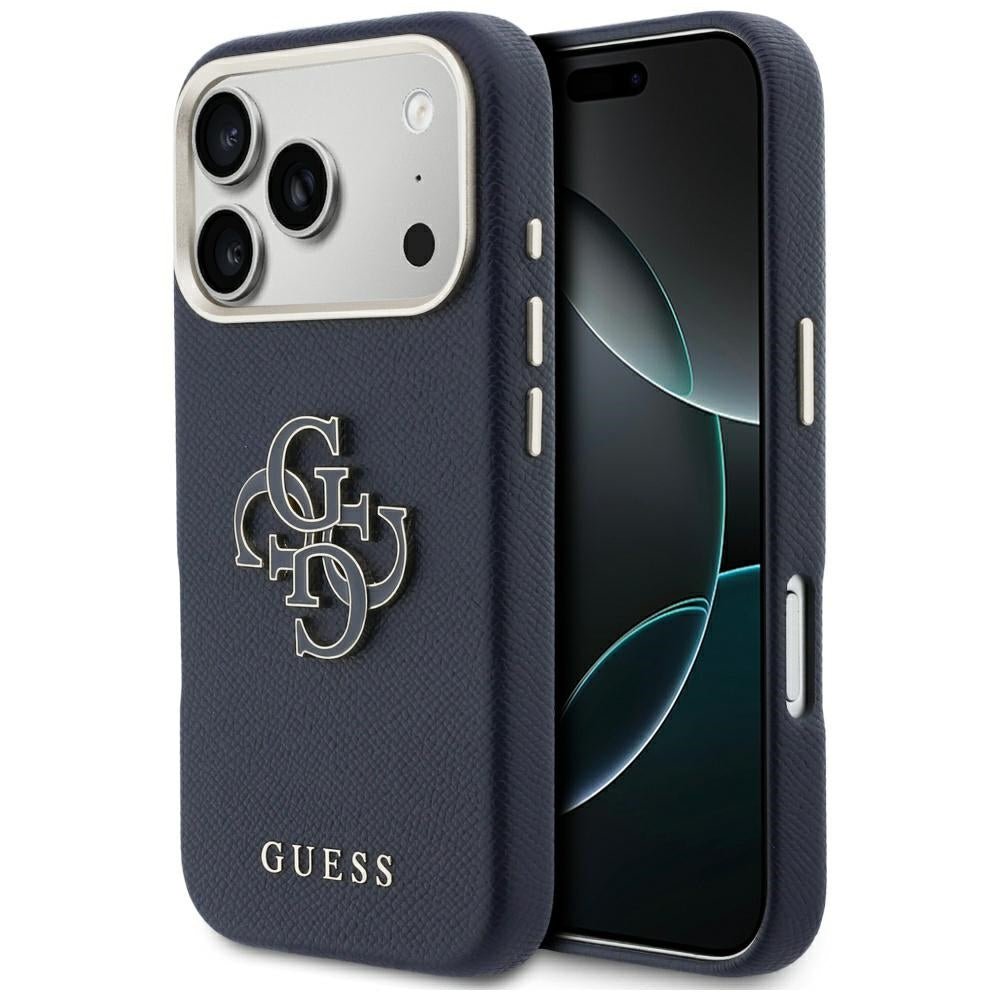 Guess iPhone 17 Pro Max - Σκληρή Θήκη με Επένδυση από Οικολογικό Δέρμα - FW Resin Logo - Blue