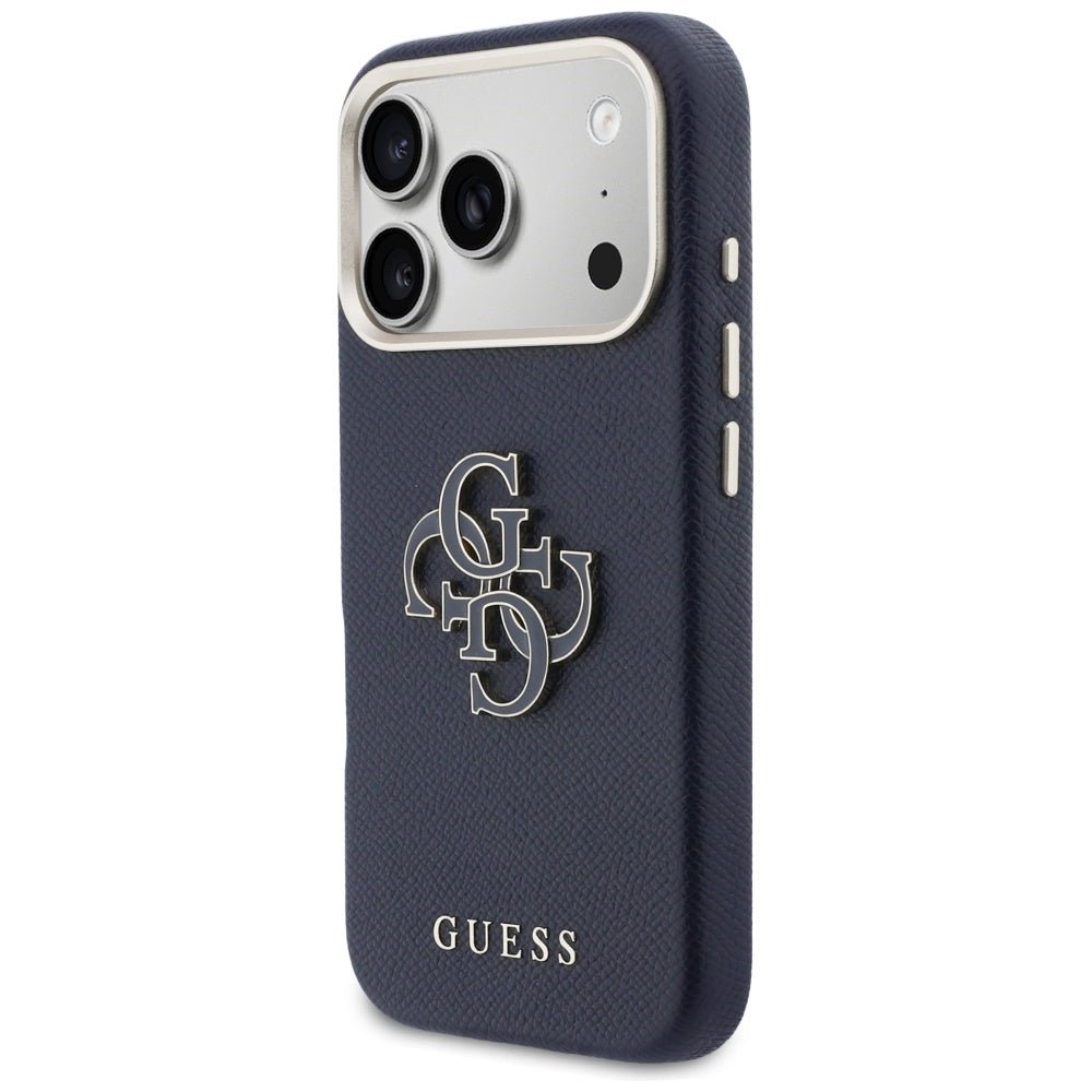Guess iPhone 17 Pro Max - Σκληρή Θήκη με Επένδυση από Οικολογικό Δέρμα - FW Resin Logo - Blue