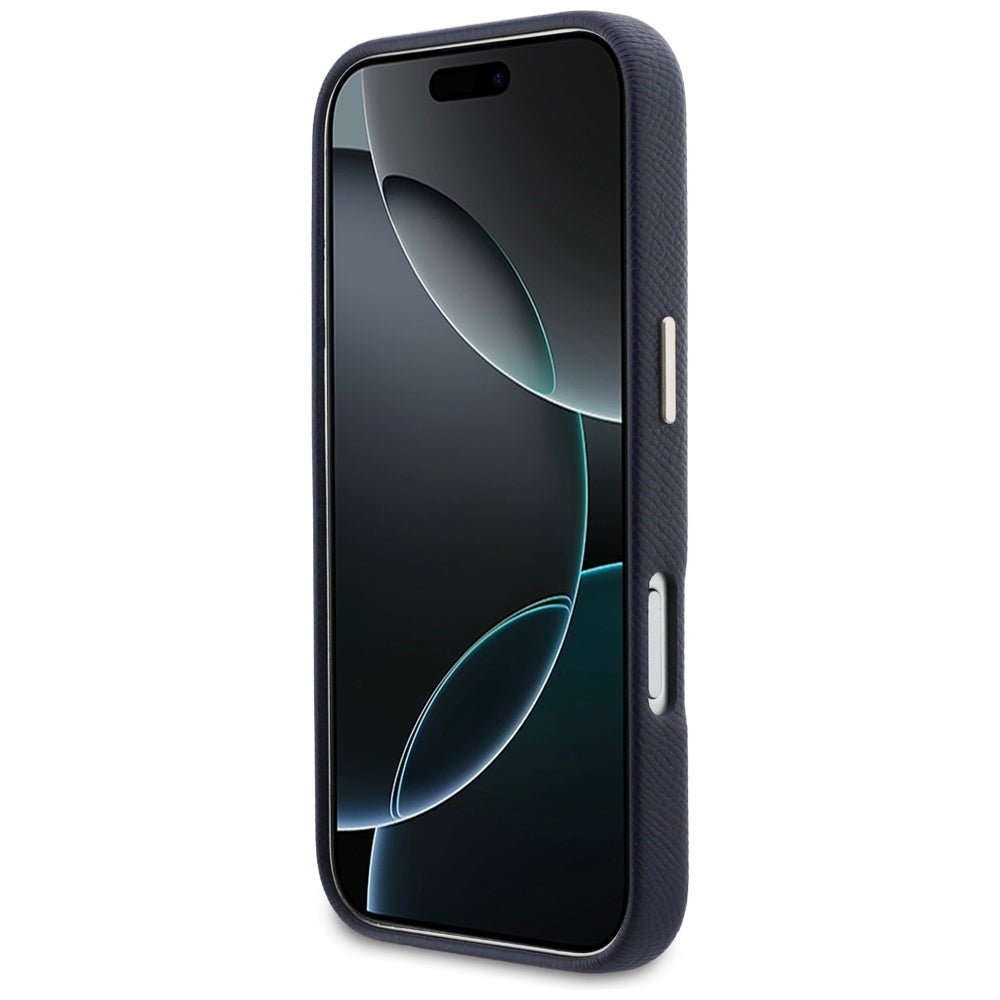 Guess iPhone 17 Pro Max - Σκληρή Θήκη με Επένδυση από Οικολογικό Δέρμα - FW Resin Logo - Blue