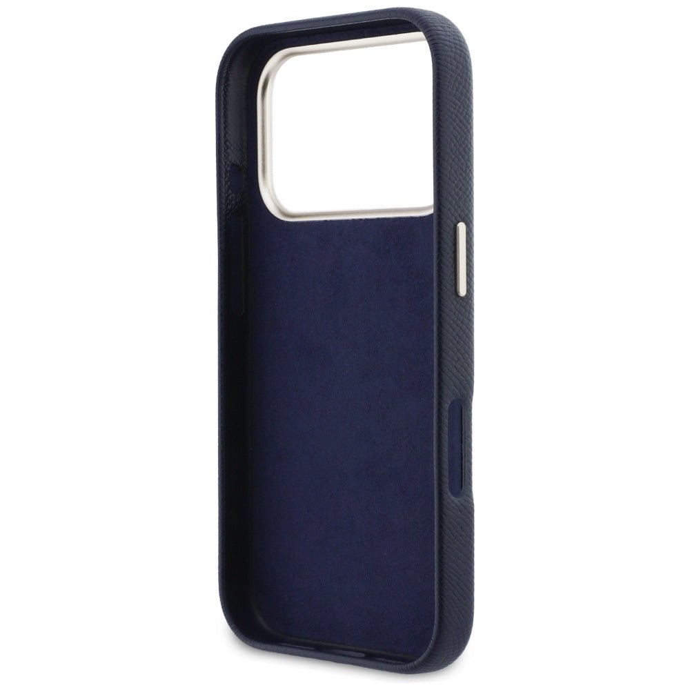 Guess iPhone 17 Pro Max - Σκληρή Θήκη με Επένδυση από Οικολογικό Δέρμα - FW Resin Logo - Blue