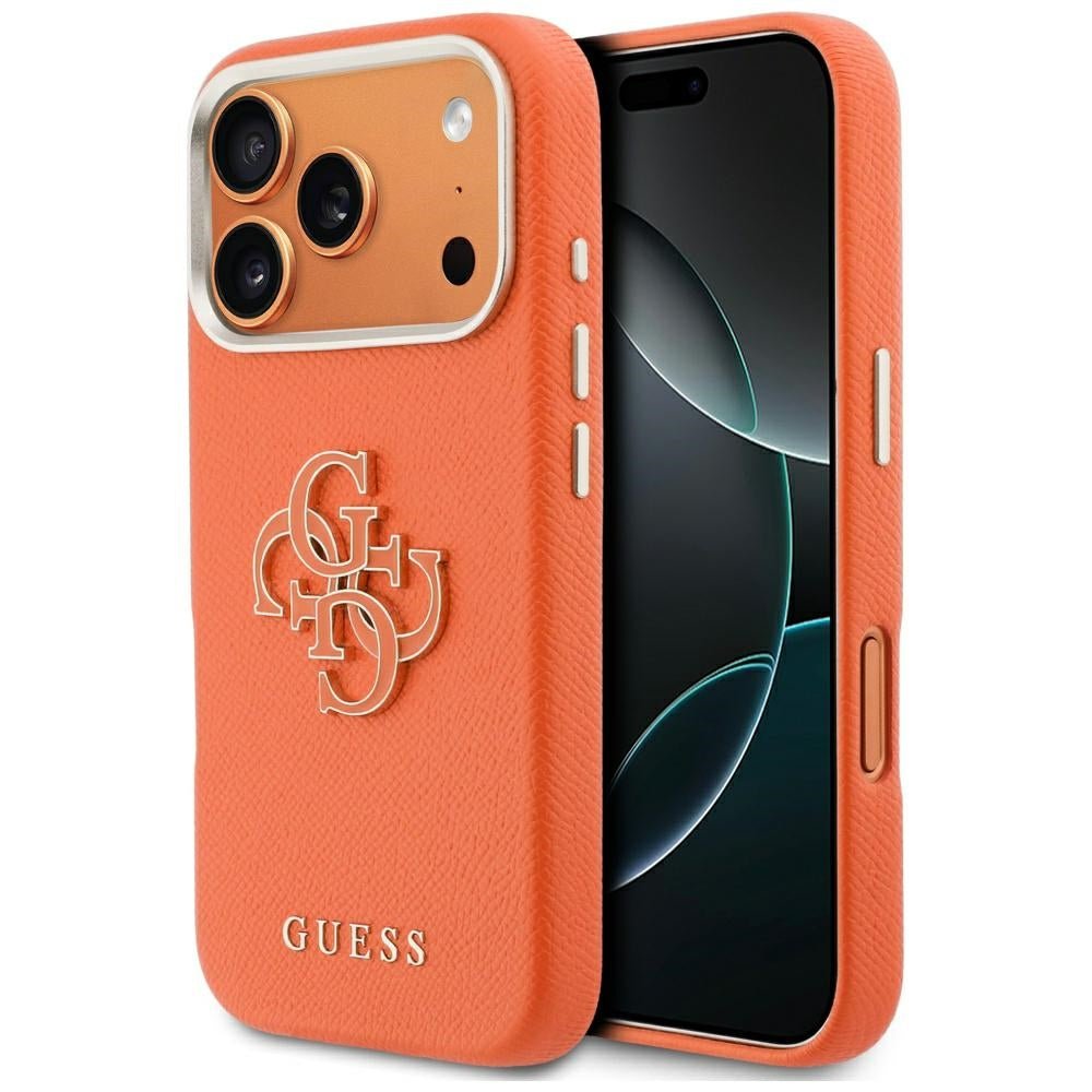 Guess iPhone 17 Pro Max - Σκληρή Θήκη με Επένδυση από Οικολογικό Δέρμα - FW Resin Logo - Orange