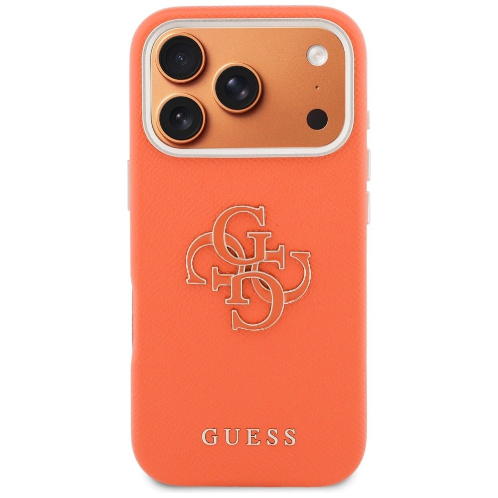 Guess iPhone 17 Pro Max - Σκληρή Θήκη με Επένδυση από Οικολογικό Δέρμα - FW Resin Logo - Orange