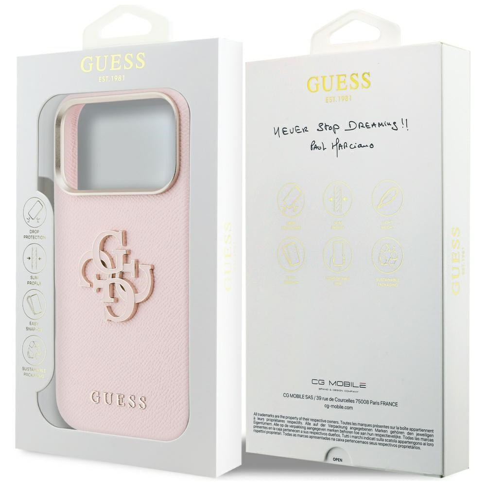 Guess iPhone 17 Pro Max - Σκληρή Θήκη με Επένδυση από Οικολογικό Δέρμα - FW Resin Logo - Pink