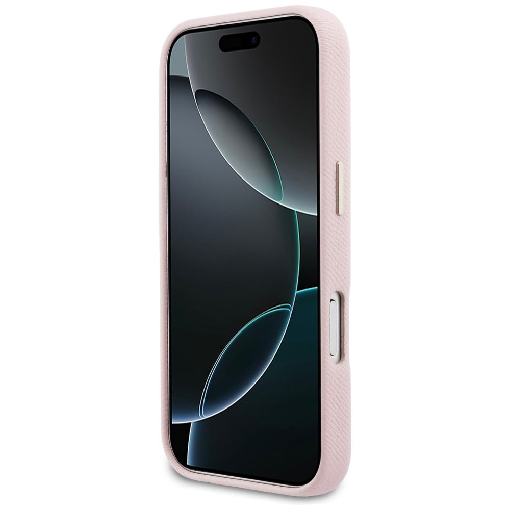 Guess iPhone 17 Pro Max - Σκληρή Θήκη με Επένδυση από Οικολογικό Δέρμα - FW Resin Logo - Pink