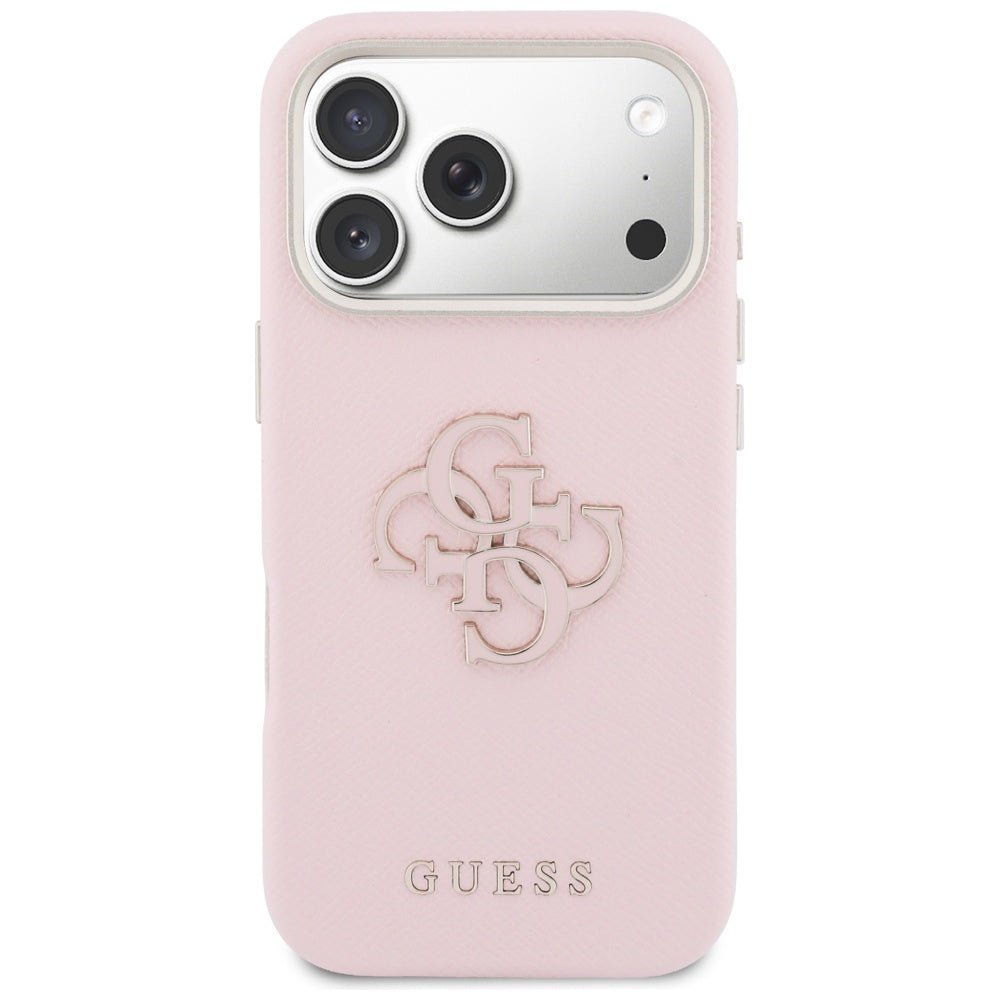 Guess iPhone 17 Pro Max - Σκληρή Θήκη με Επένδυση από Οικολογικό Δέρμα - FW Resin Logo - Pink