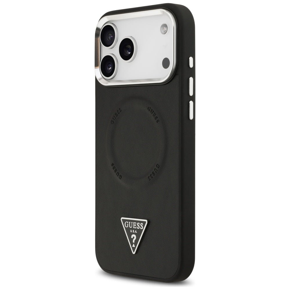 Guess iPhone 17 Pro Max - Σκληρή Θήκη με Επένδυση Οικολογικού Δέρματος - Triangle Logo MagSafe - Black