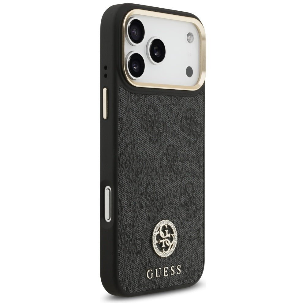 Guess iPhone 17 Pro Max - Σκληρή Θήκη με Επένδυση Συνθετικού Δέρματος - 4G Strass Logo MagSafe - Black
