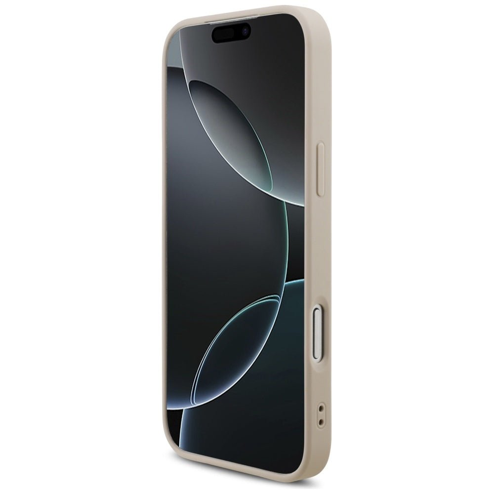 Guess iPhone 17 Pro Max - Σκληρή Θήκη με Επένδυση Συνθετικού Δέρματος και Λουράκι - 4G Strap Triangle Logo MagSafe - Pink