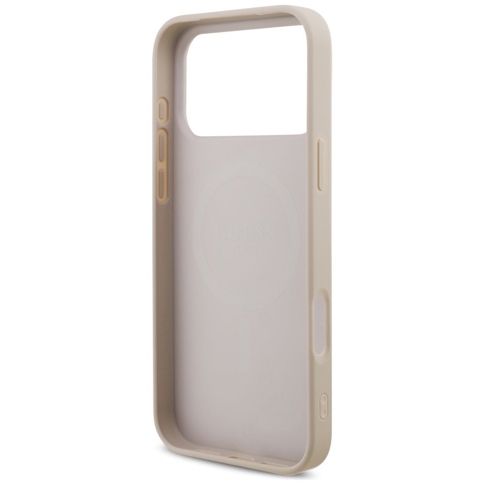 Guess iPhone 17 Pro Max - Σκληρή Θήκη με Επένδυση Συνθετικού Δέρματος και Λουράκι - 4G Strap Triangle Logo MagSafe - Pink