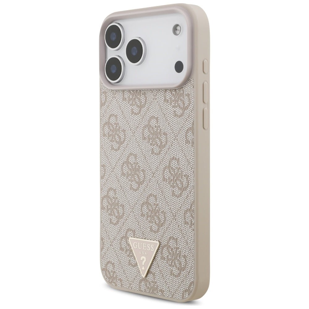 Guess iPhone 17 Pro Max - Σκληρή Θήκη με Επένδυση Συνθετικού Δέρματος και Λουράκι - 4G Strap Triangle Logo MagSafe - Pink