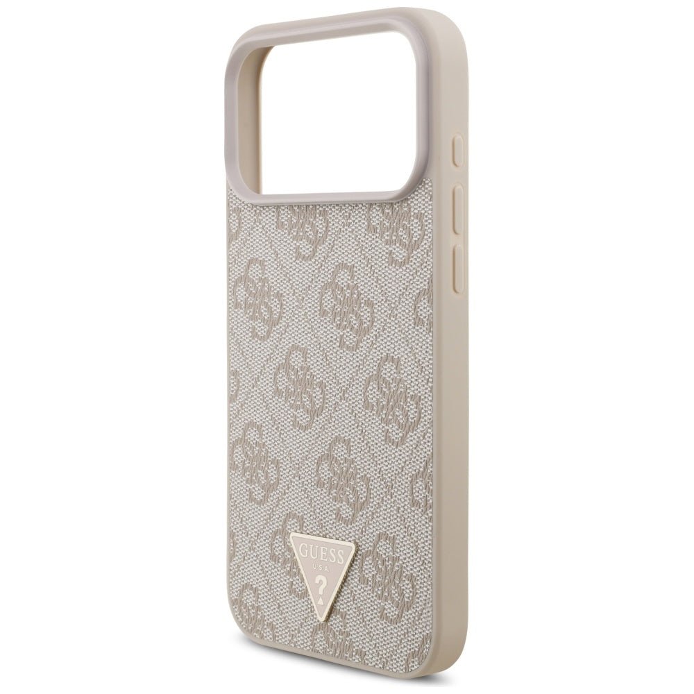 Guess iPhone 17 Pro Max - Σκληρή Θήκη με Επένδυση Συνθετικού Δέρματος και Λουράκι - 4G Strap Triangle Logo MagSafe - Pink