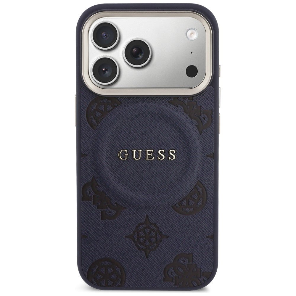 Guess iPhone 17 Pro Max - Σκληρή Θήκη με Επένδυση Συνθετικού Δέρματος - Peony Hot Stamp MagSafe - Blue