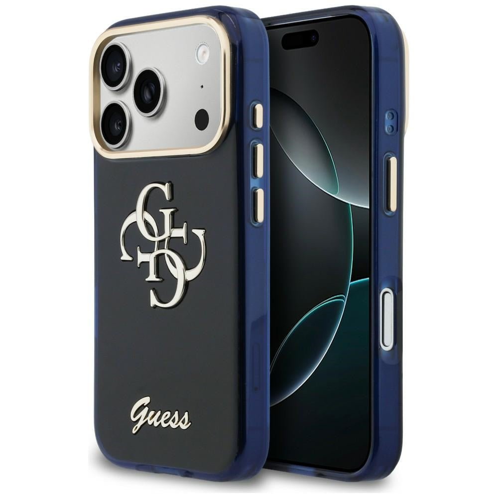 Guess iPhone 17 Pro Max - Σκληρή Θήκη με Πλαίσιο Σιλικόνης - IML 4G Script Metal - Blue