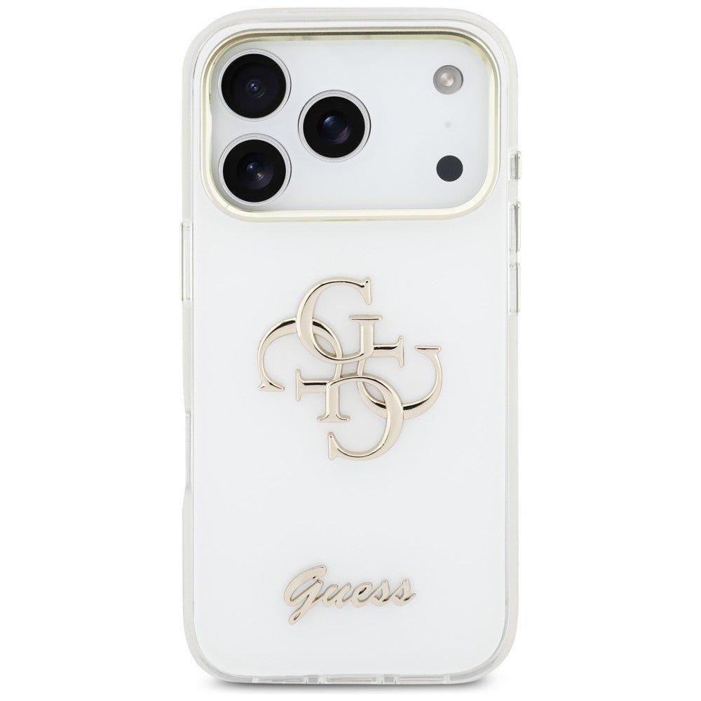 Guess iPhone 17 Pro Max - Σκληρή Θήκη με Πλαίσιο Σιλικόνης - IML 4G Script Metal - White