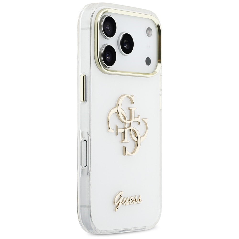 Guess iPhone 17 Pro Max - Σκληρή Θήκη με Πλαίσιο Σιλικόνης - IML 4G Script Metal - White