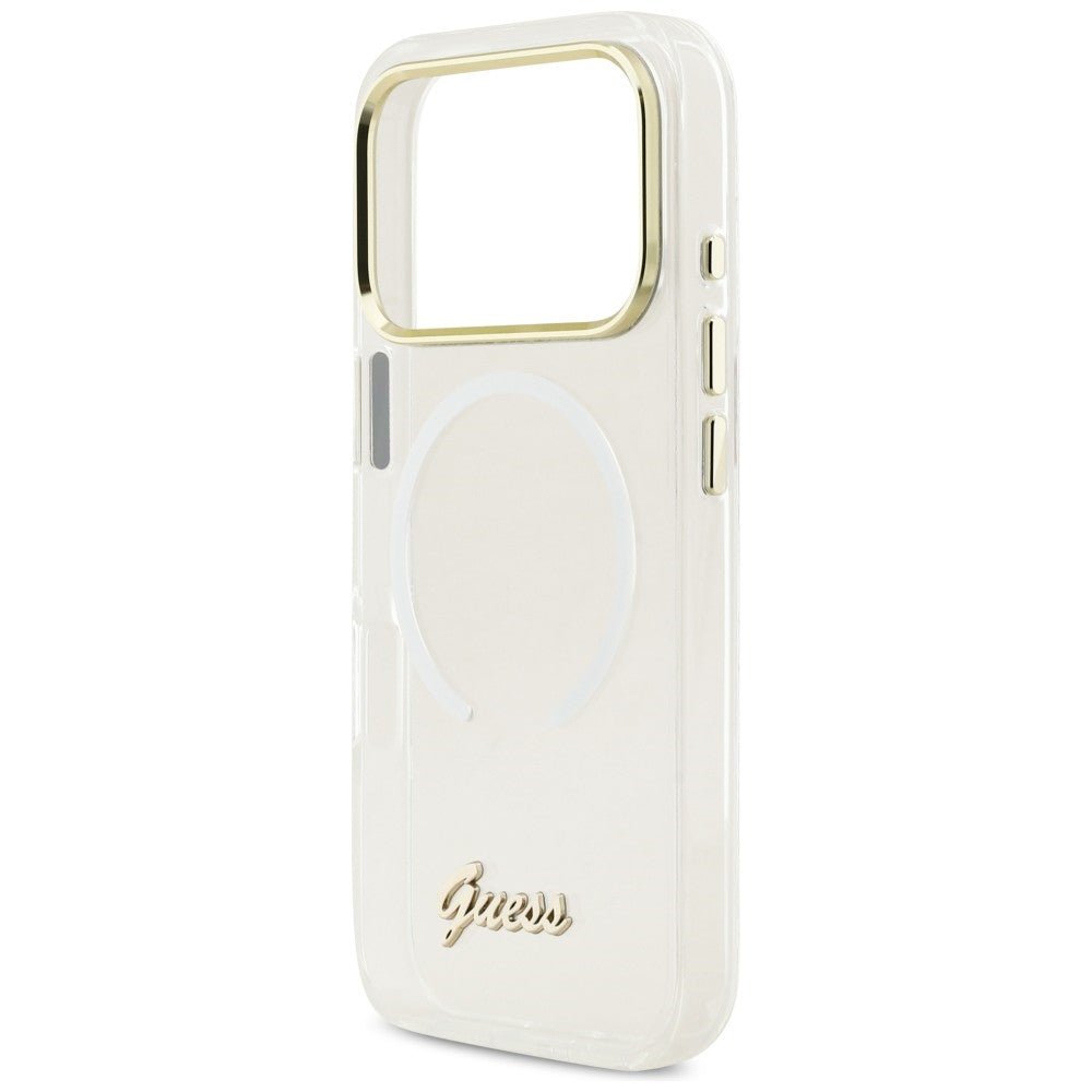 Guess iPhone 17 Pro Max - Σκληρή Θήκη με Πλαίσιο Σιλικόνης - IML Gradient Script Metal MagSafe - White