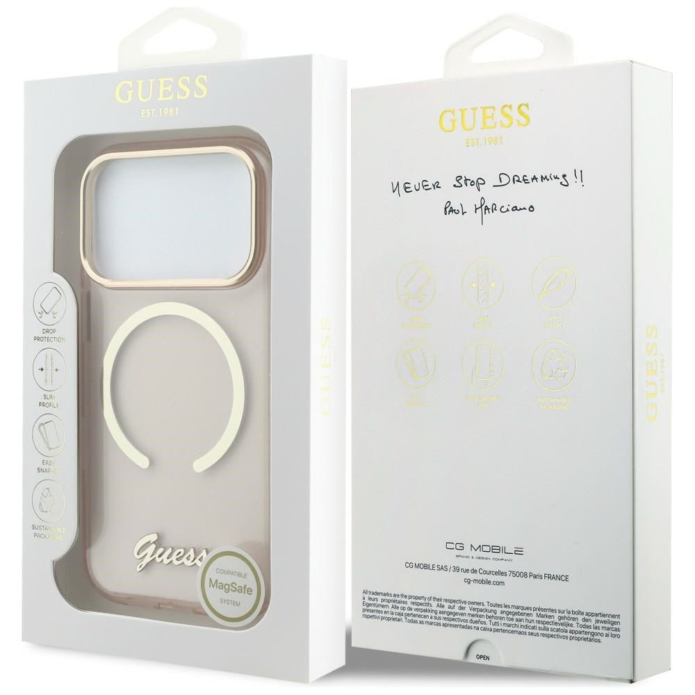 Guess iPhone 17 Pro Max - Σκληρή Θήκη με Πλαίσιο Σιλικόνης - IML Script Metal MagSafe - Pink