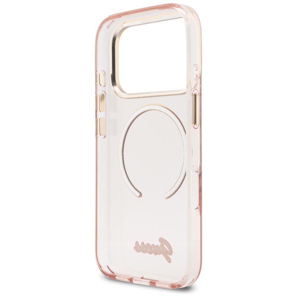 Guess iPhone 17 Pro Max - Σκληρή Θήκη με Πλαίσιο Σιλικόνης - IML Script Metal MagSafe - Pink