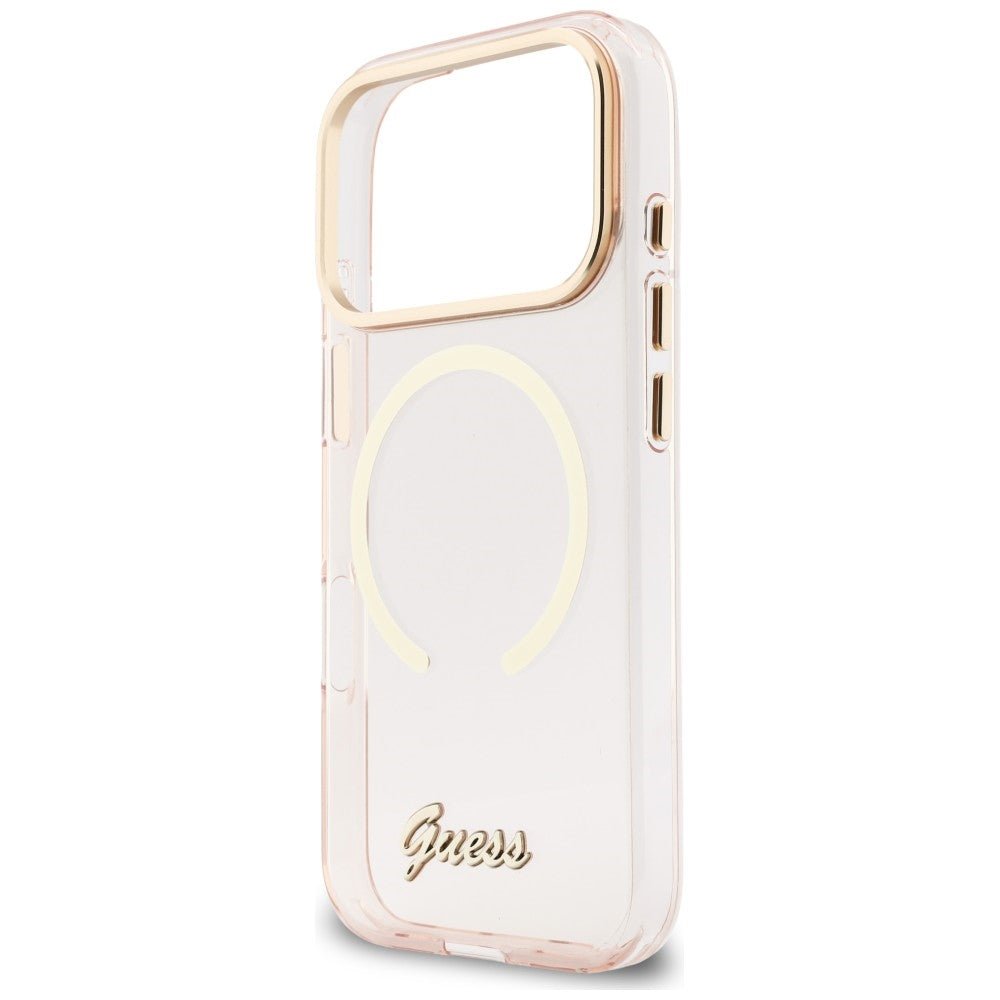 Guess iPhone 17 Pro Max - Σκληρή Θήκη με Πλαίσιο Σιλικόνης - IML Script Metal MagSafe - Pink