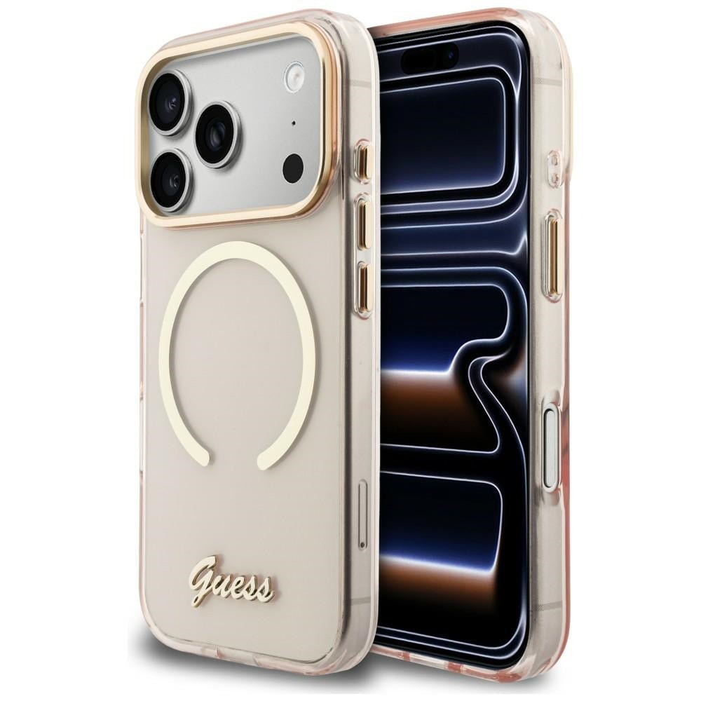 Guess iPhone 17 Pro Max - Σκληρή Θήκη με Πλαίσιο Σιλικόνης - IML Script Metal MagSafe - Pink