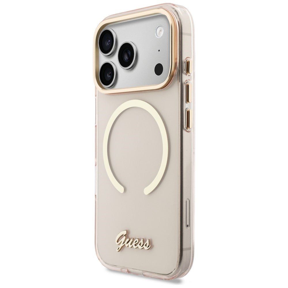 Guess iPhone 17 Pro Max - Σκληρή Θήκη με Πλαίσιο Σιλικόνης - IML Script Metal MagSafe - Pink