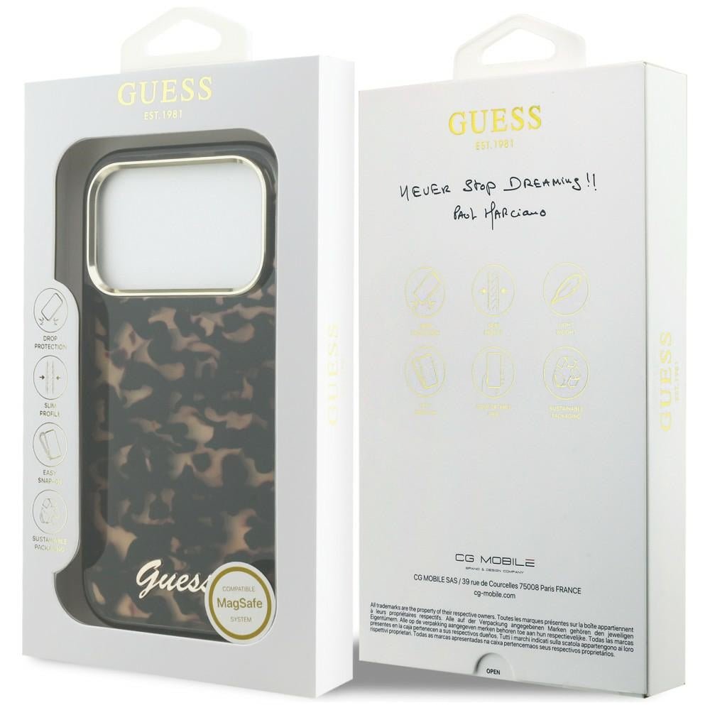 Guess iPhone 17 Pro Max - Σκληρή Θήκη με Πλαίσιο Σιλικόνης - IML Script Metal MagSafe - Tortoise