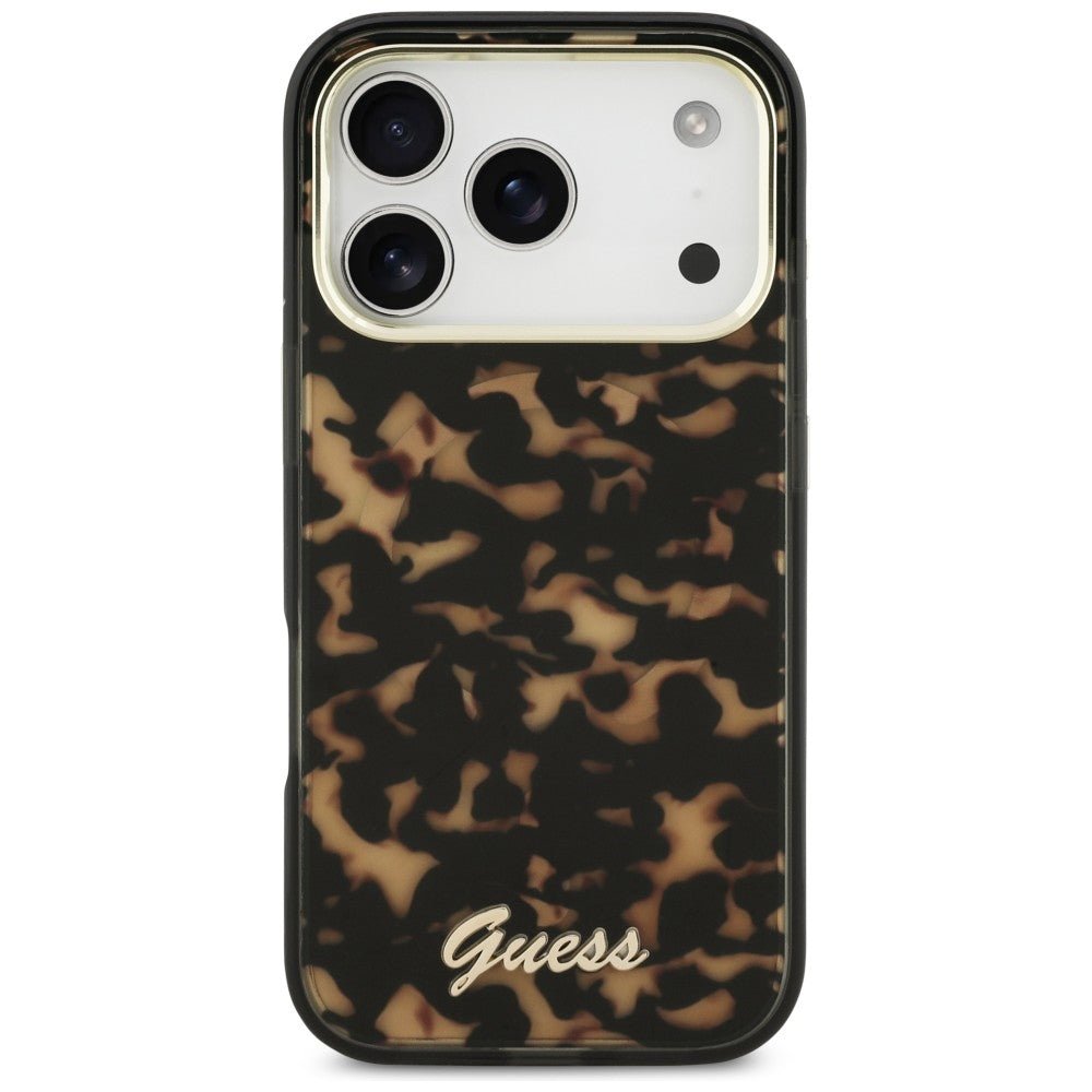 Guess iPhone 17 Pro Max - Σκληρή Θήκη με Πλαίσιο Σιλικόνης - IML Script Metal MagSafe - Tortoise