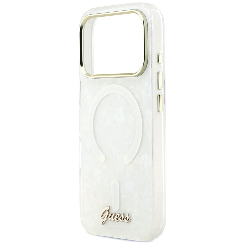 Guess iPhone 17 Pro Max - Σκληρή Θήκη με Πλαίσιο Σιλικόνης - IML Shell Script Metal MagSafe - White