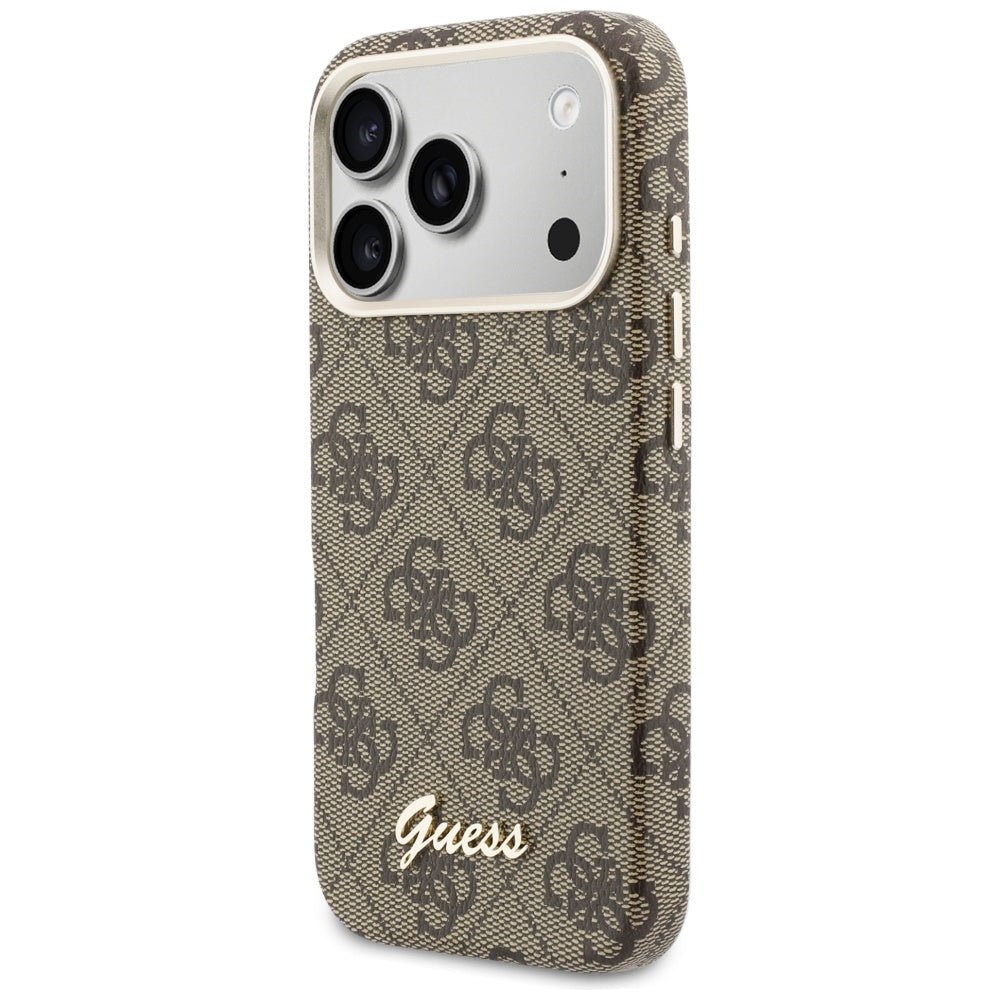Guess iPhone 17 Pro Max - Σκληρή Θήκη με Πλαίσιο Σιλικόνης και MagSafe - 4G Script MagSafe - Brown