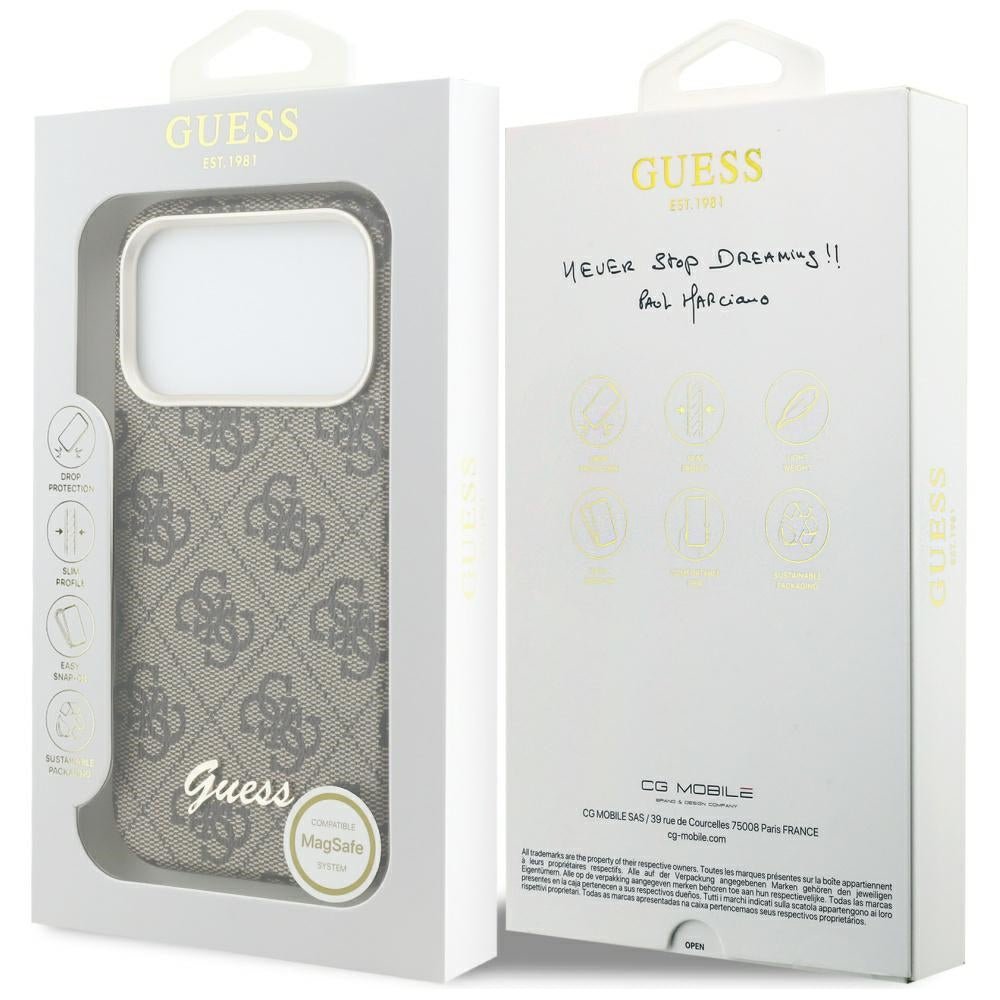 Guess iPhone 17 Pro Max - Σκληρή Θήκη με Πλαίσιο Σιλικόνης και MagSafe - 4G Script MagSafe - Brown