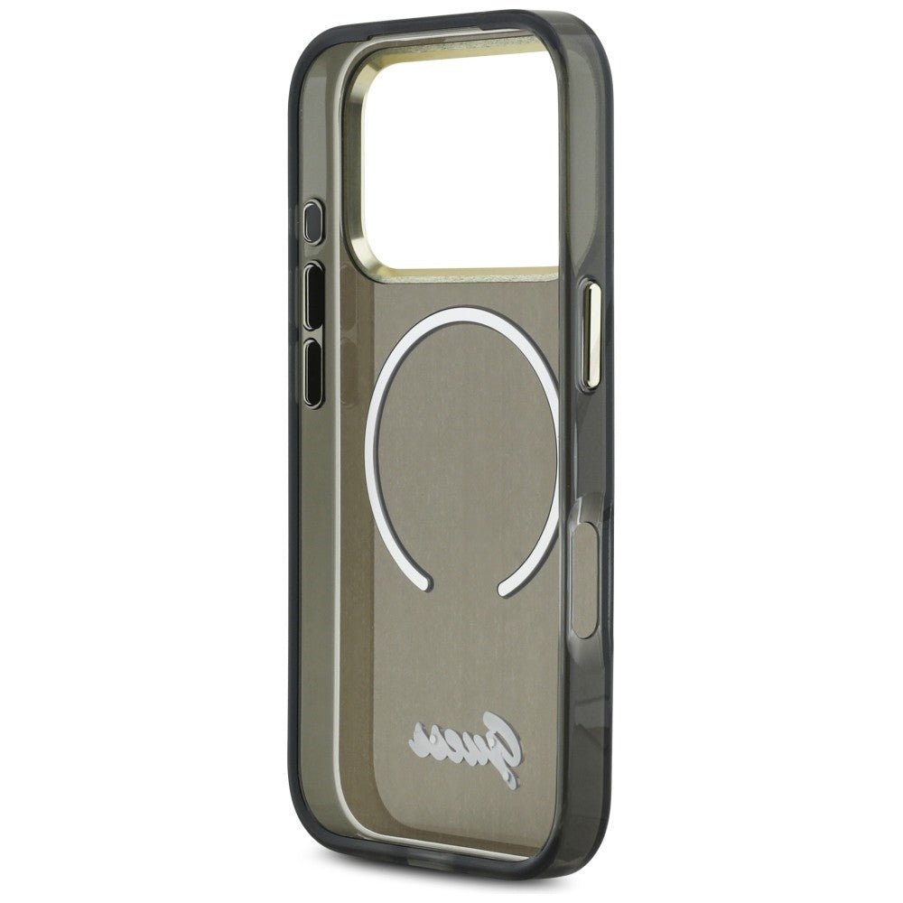 Guess iPhone 17 Pro Max - Σκληρή Θήκη με Πλαίσιο Σιλικόνης και MagSafe - IML Script Metal MagSafe - Black