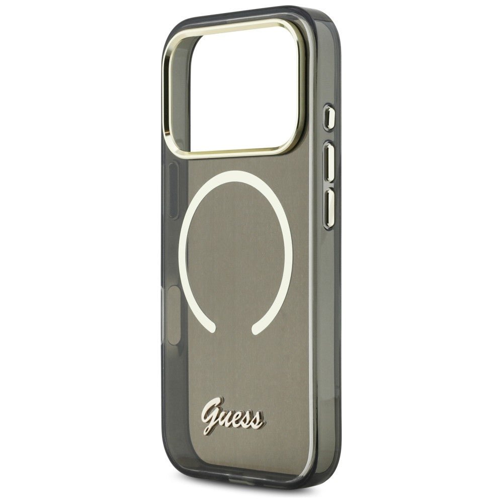 Guess iPhone 17 Pro Max - Σκληρή Θήκη με Πλαίσιο Σιλικόνης και MagSafe - IML Script Metal MagSafe - Black