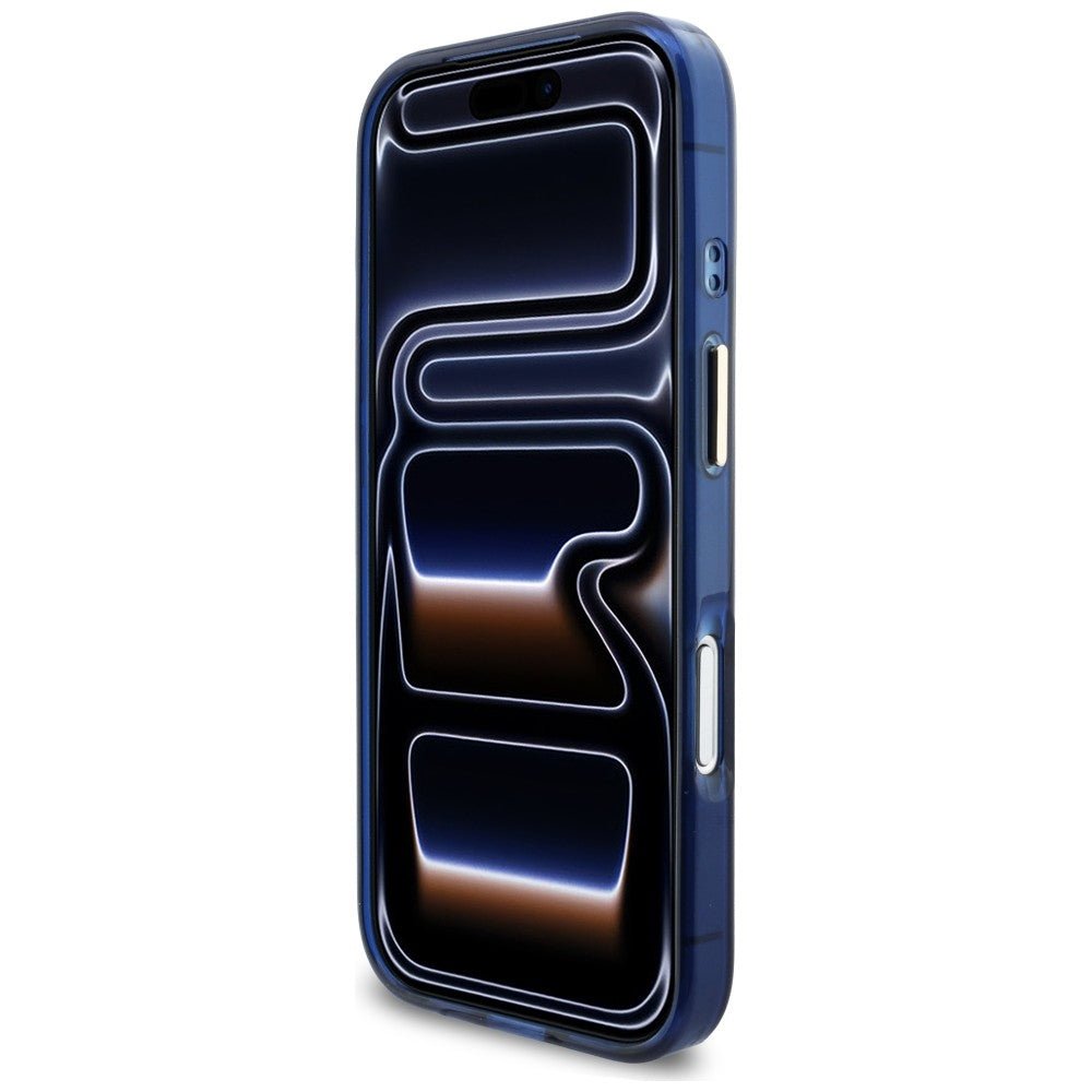 Guess iPhone 17 Pro Max - Σκληρή Θήκη με Πλαίσιο Σιλικόνης και MagSafe - IML Script Metal MagSafe - Blue