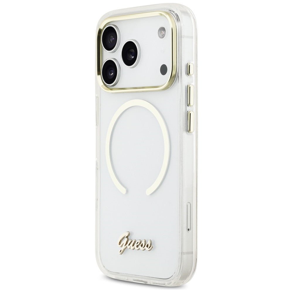 Guess iPhone 17 Pro Max - Σκληρή Θήκη με Πλαίσιο Σιλικόνης και MagSafe - IML Script Metal MagSafe - Clear