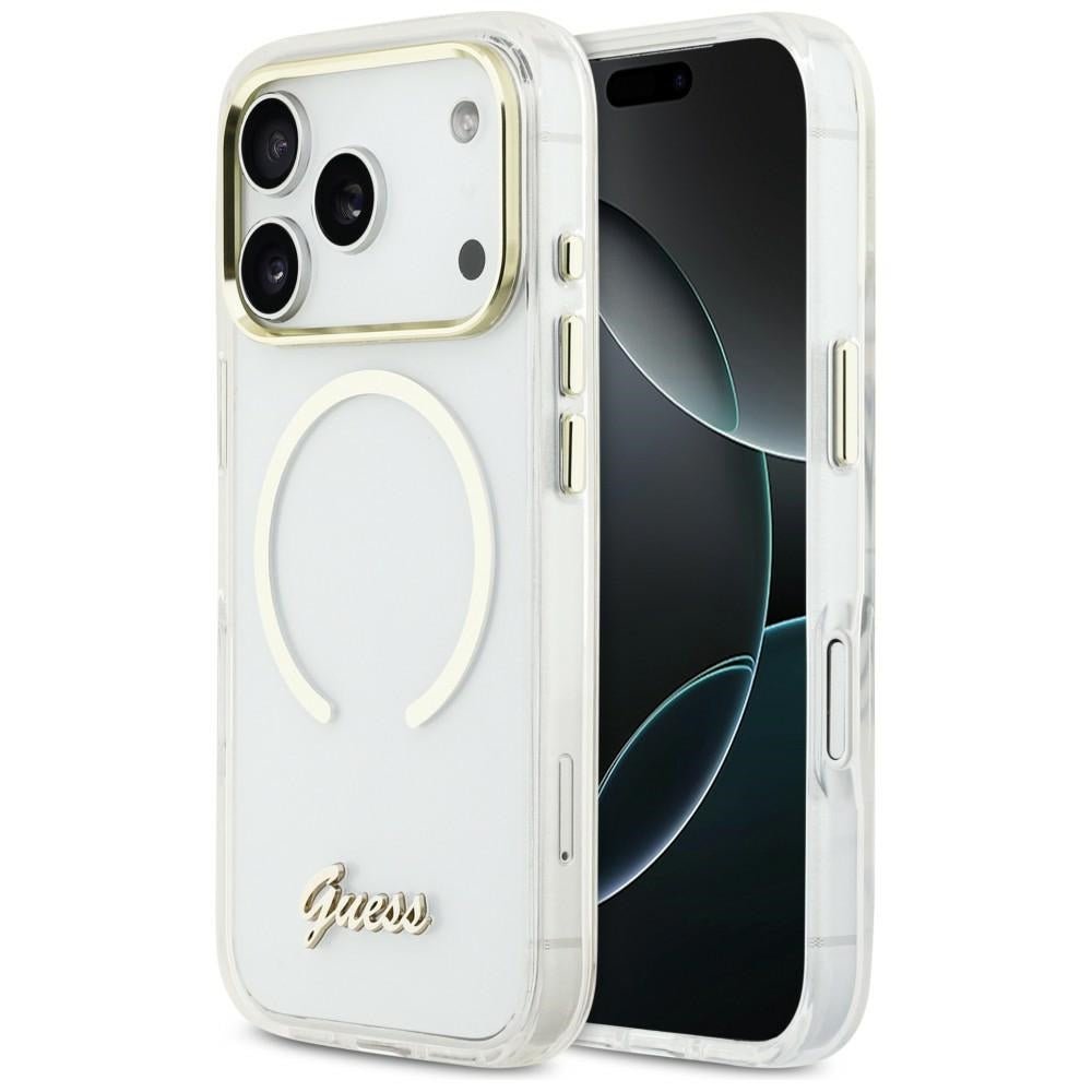 Guess iPhone 17 Pro Max - Σκληρή Θήκη με Πλαίσιο Σιλικόνης και MagSafe - IML Script Metal MagSafe - Clear