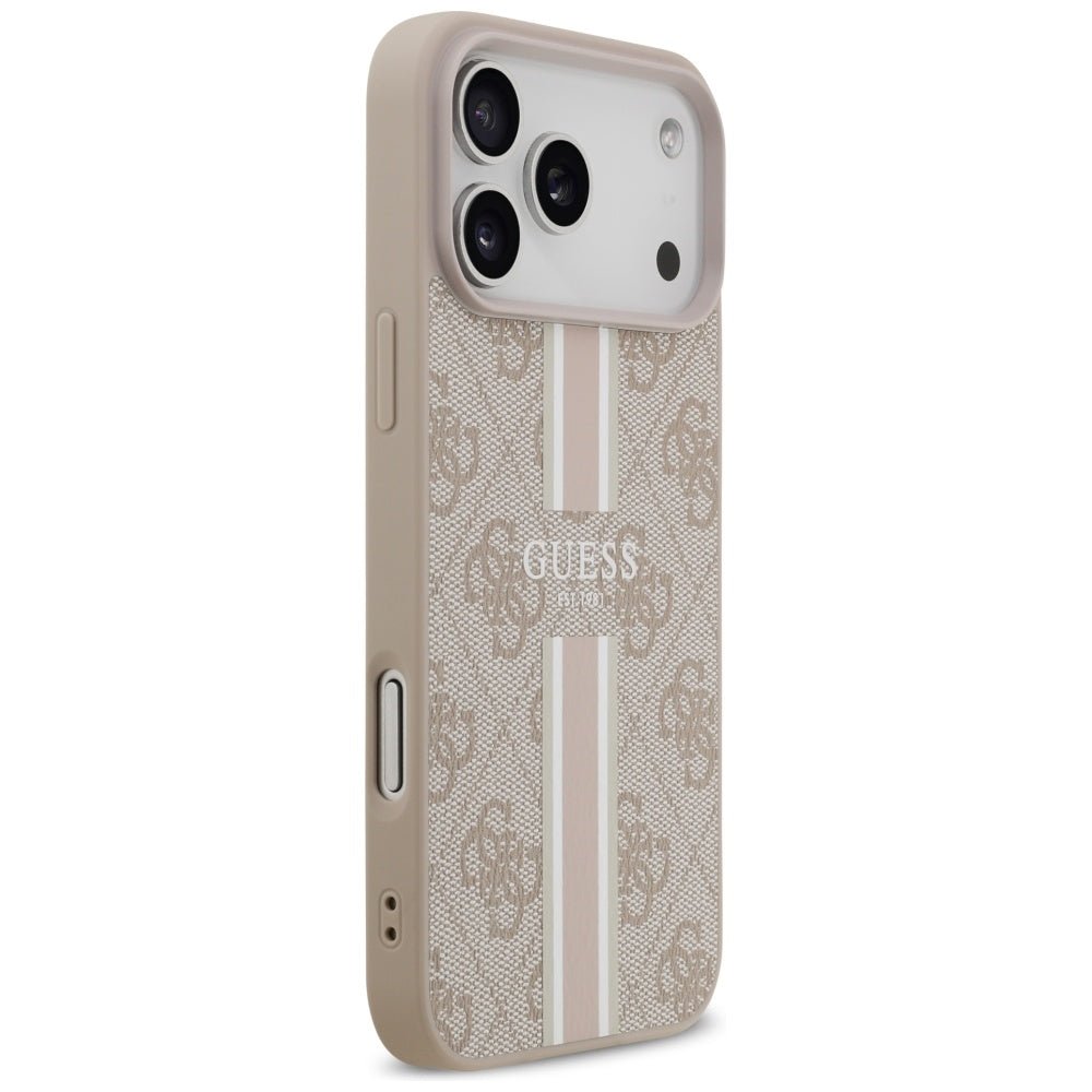 Guess iPhone 17 Pro Max - Θήκη με Επένδυση Συνθετικού Δέρματος - 4G Printed Stripes MagSafe - Pink