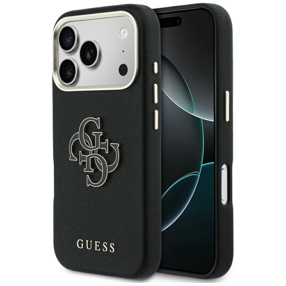 Guess iPhone 17 Pro - Σκληρή Θήκη με Επένδυση από Οικολογικό Δέρμα - FW Resin Logo - Black
