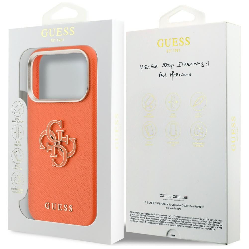 Guess iPhone 17 Pro - Σκληρή Θήκη με Επένδυση από Οικολογικό Δέρμα - FW Resin Logo - Οrange
